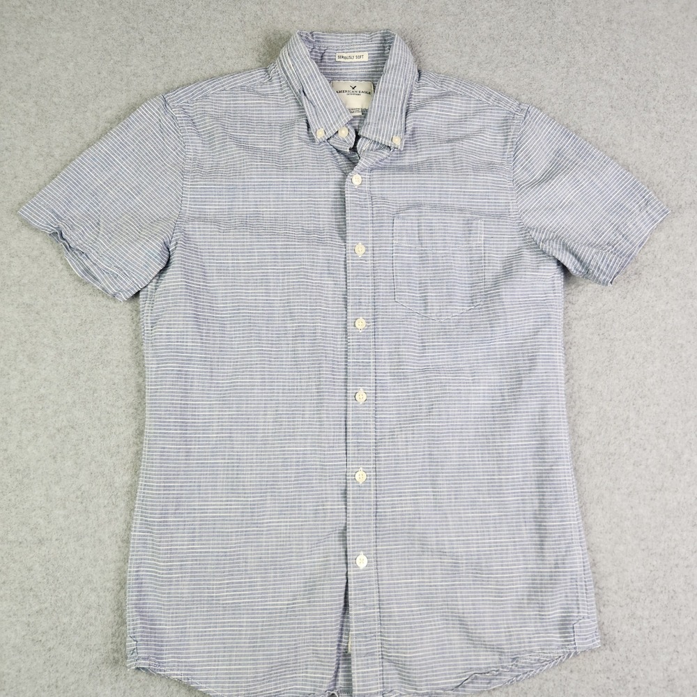 American Eagle Outfitters Seriously Soft Shirt Mens XS Blue Striped Button Down‎